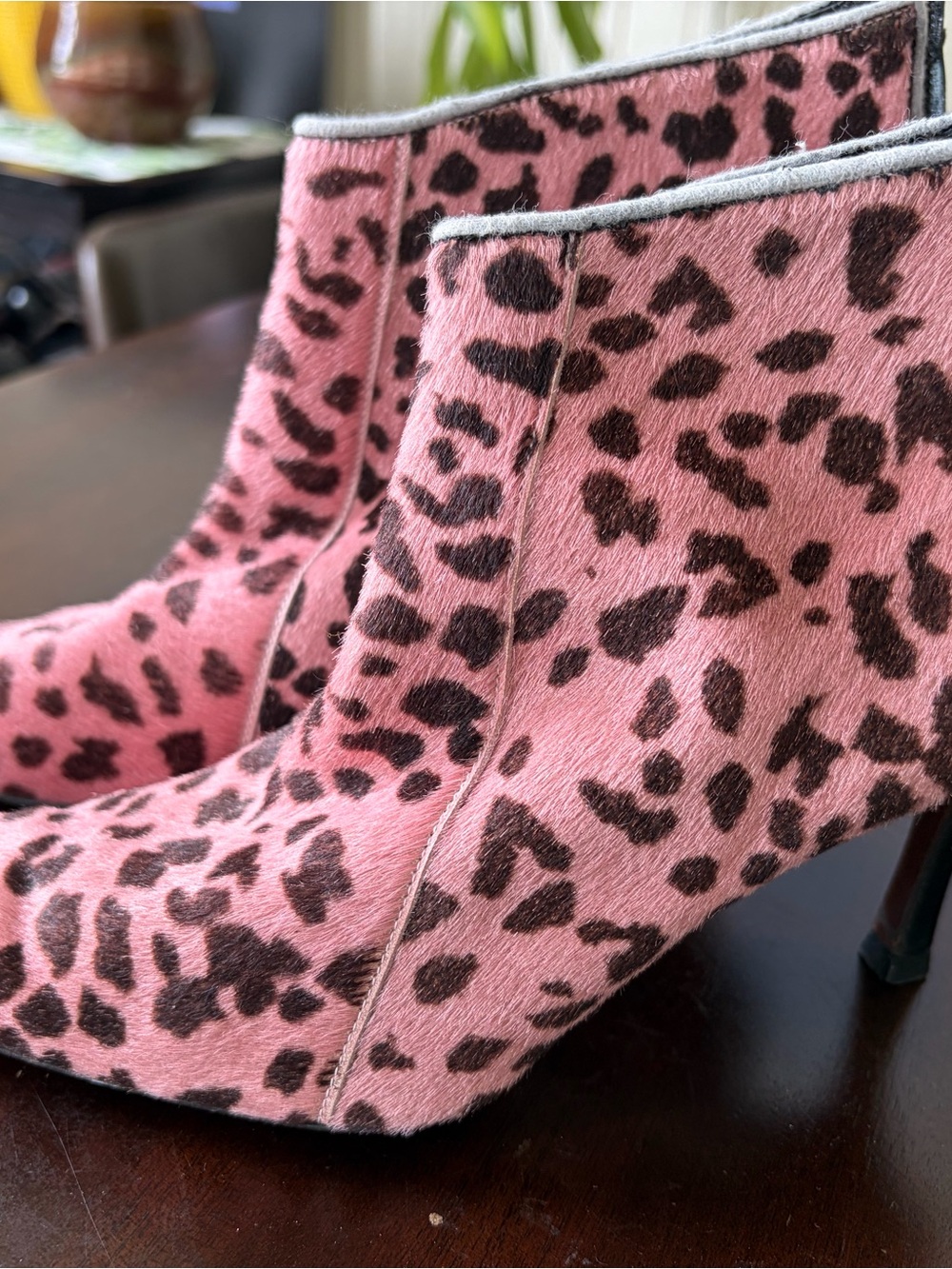 Costa Blanca Pink Leopard Print Stiletto Ankle Boots